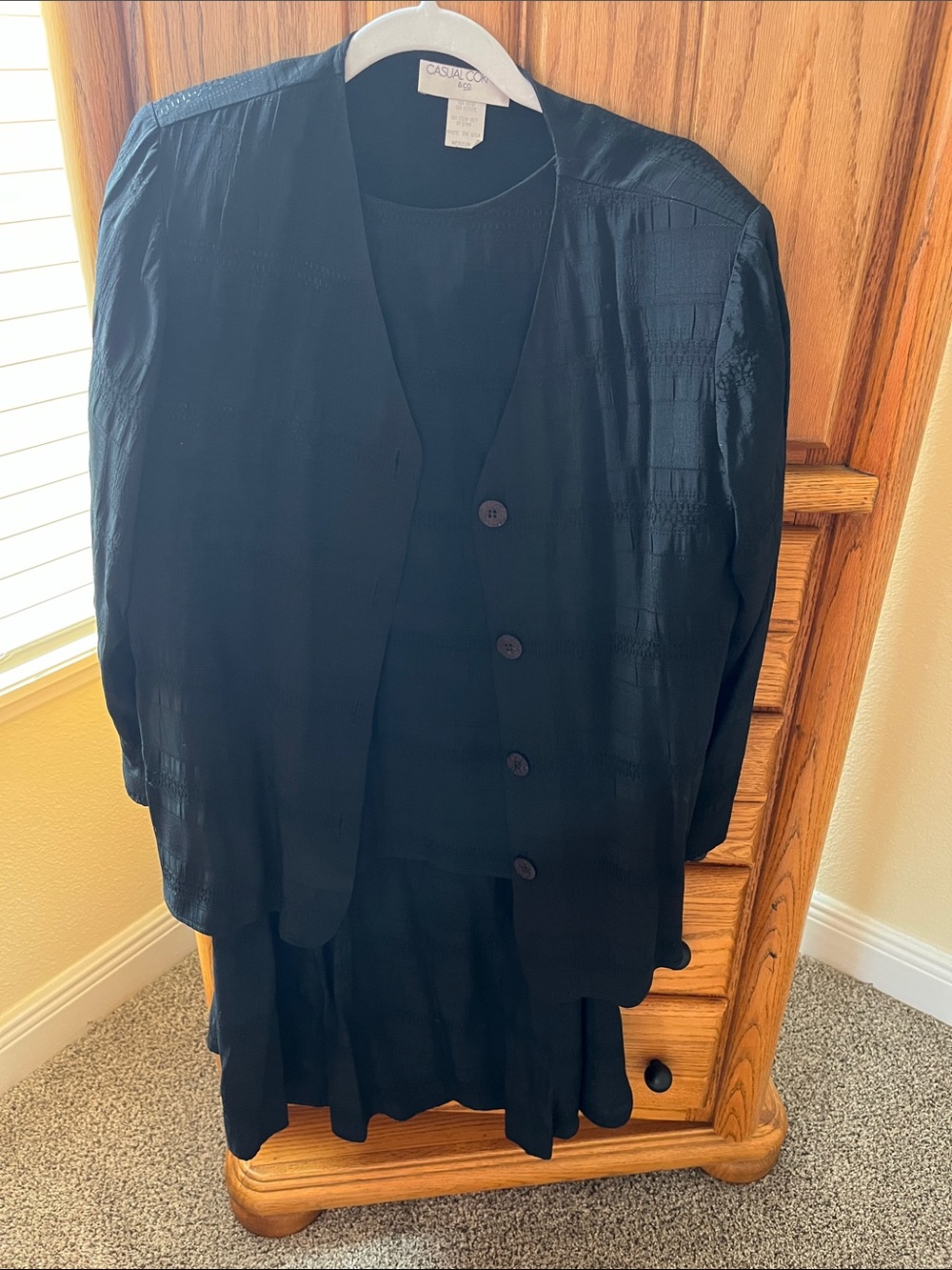 Casual Corner Black 3 Piece Textured Skirt, Camisole and Blouse
